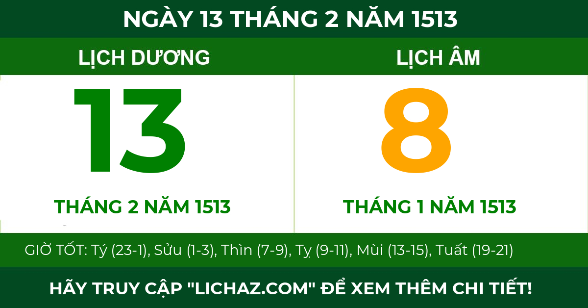lịch âm ngày 13 tháng 2 năm 1513