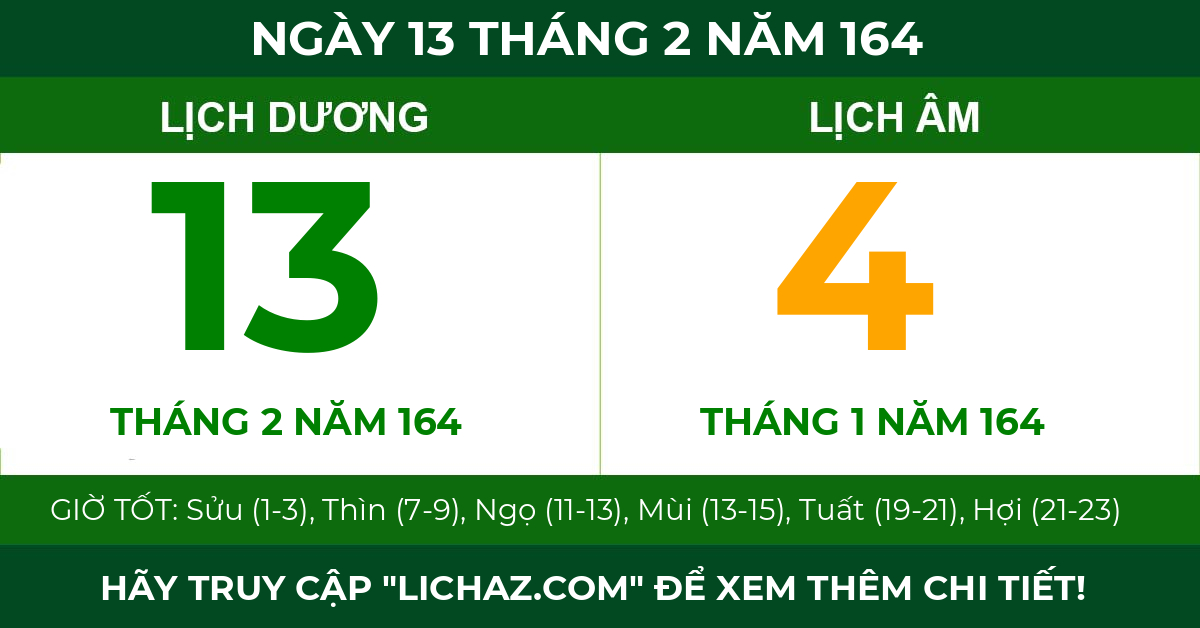 lịch âm ngày 13 tháng 2 năm 164