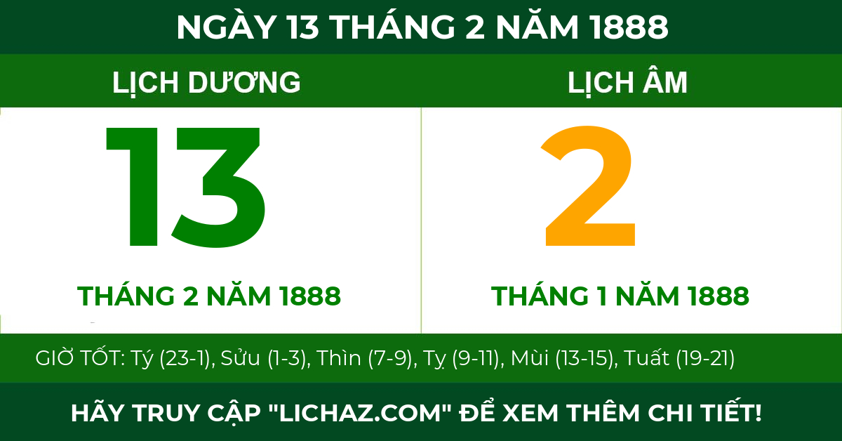 lịch âm ngày 13 tháng 2 năm 1888