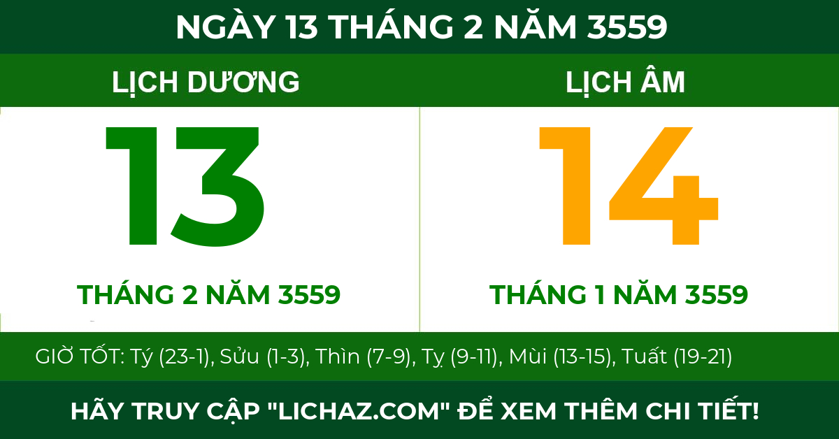 lịch âm ngày 13 tháng 2 năm 3559