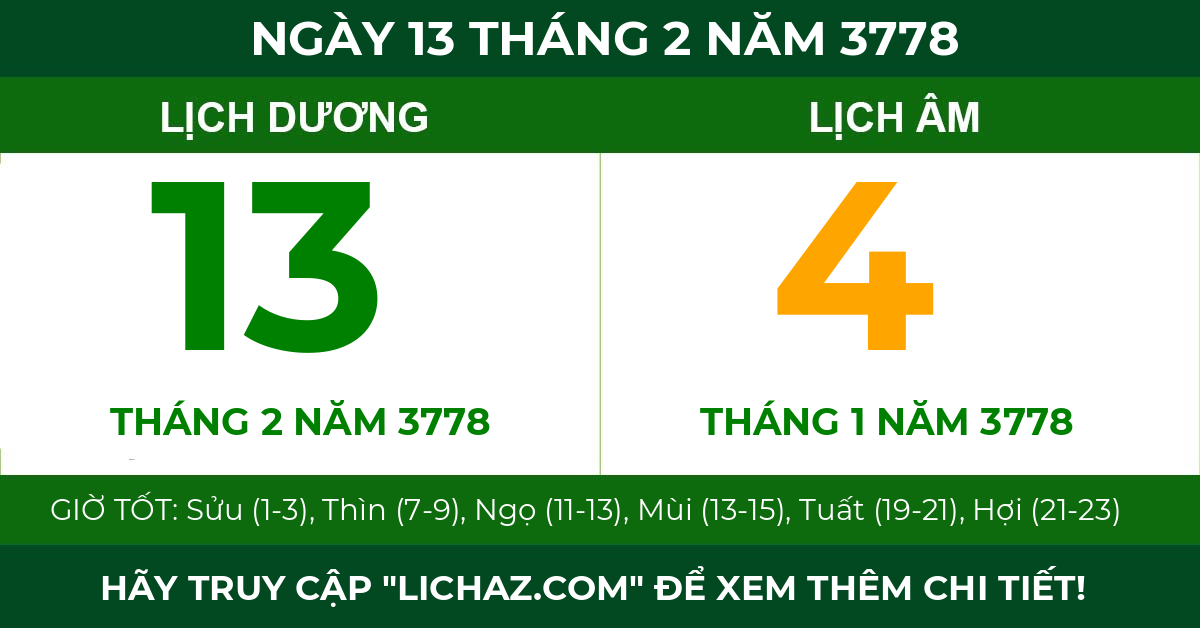 lịch âm ngày 13 tháng 2 năm 3778