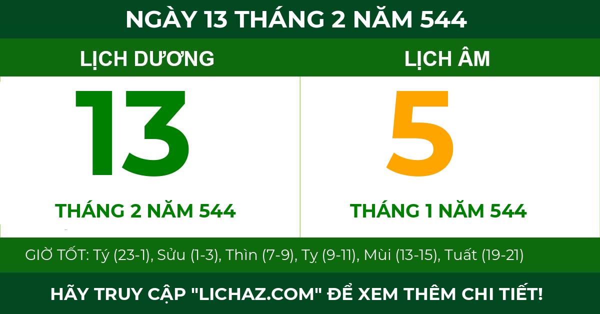 lịch âm ngày 13 tháng 2 năm 544