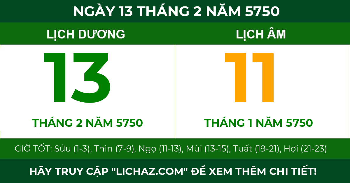 lịch âm ngày 13 tháng 2 năm 5750