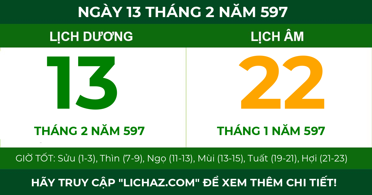 lịch âm ngày 13 tháng 2 năm 597