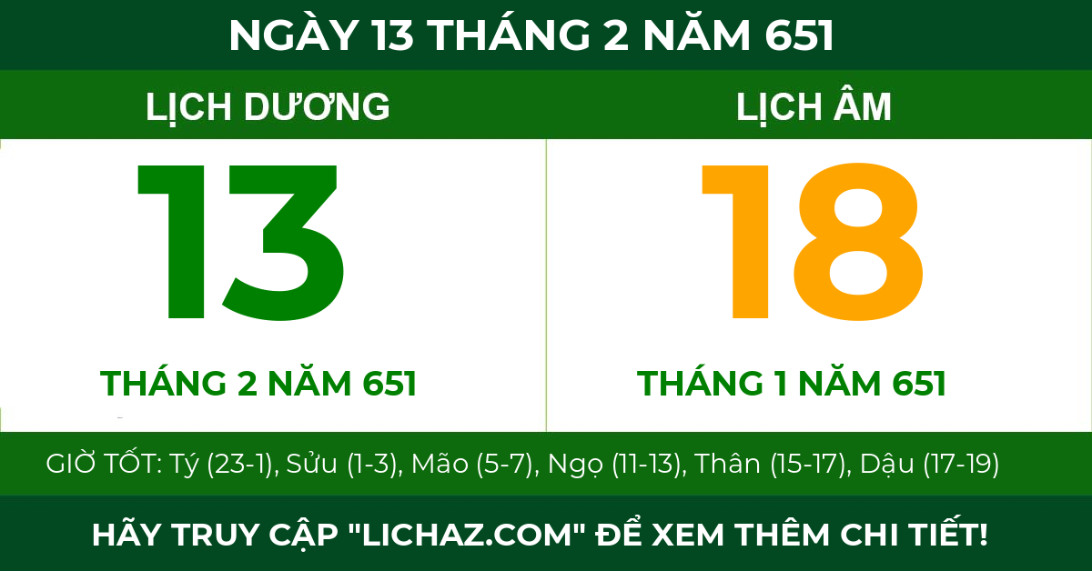 lịch âm ngày 13 tháng 2 năm 651
