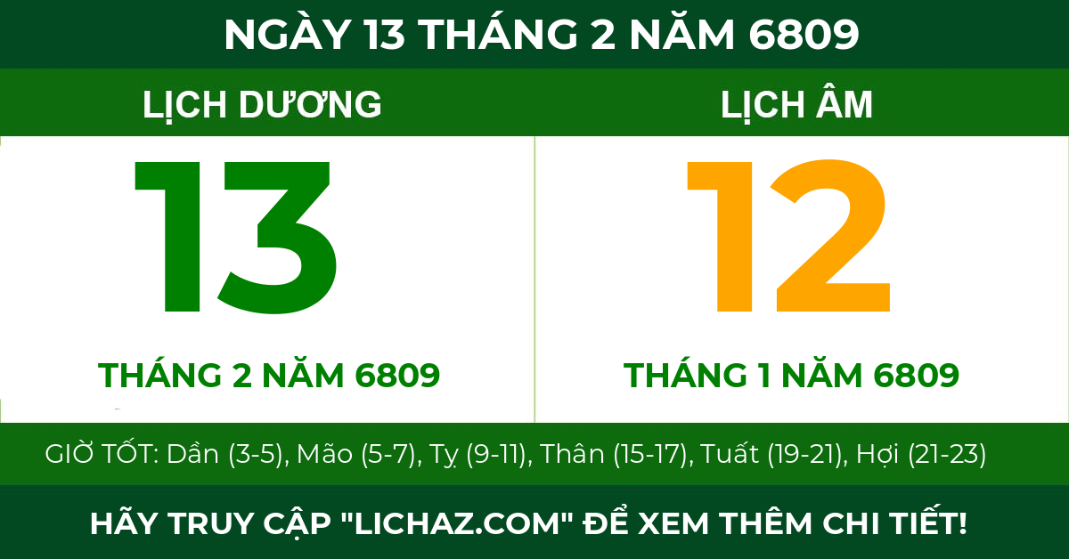 lịch âm ngày 13 tháng 2 năm 6809