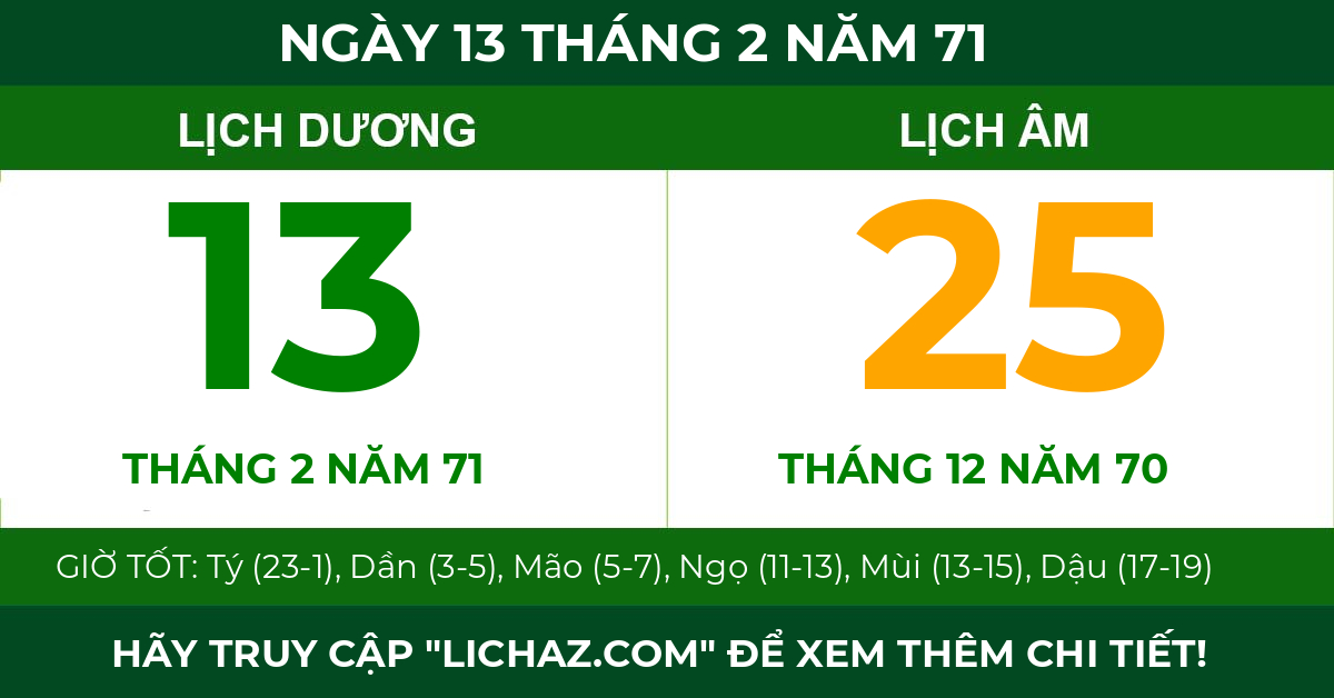 lịch âm ngày 13 tháng 2 năm 71