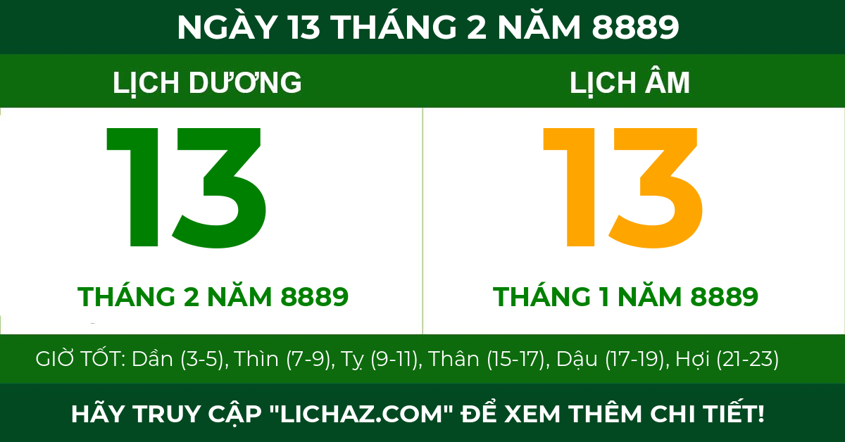 lịch âm ngày 13 tháng 2 năm 8889