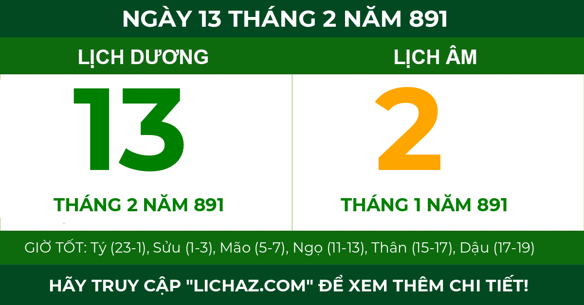 lịch âm ngày 13 tháng 2 năm 891