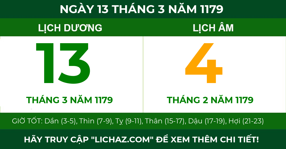 lịch âm ngày 13 tháng 3 năm 1179