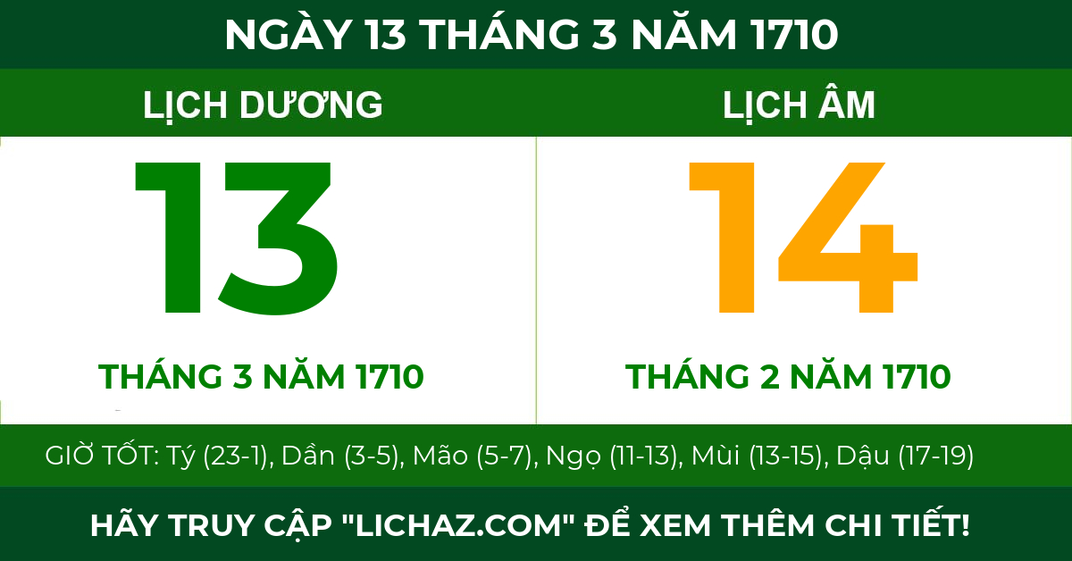 lịch âm ngày 13 tháng 3 năm 1710
