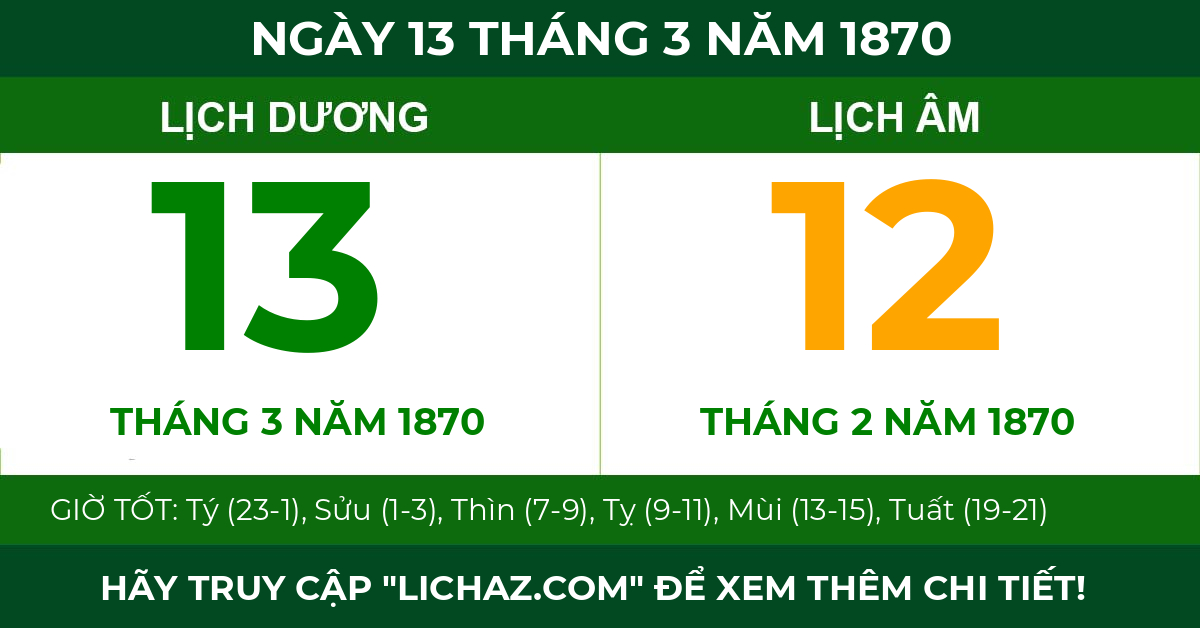 lịch âm ngày 13 tháng 3 năm 1870
