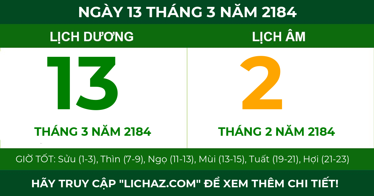 lịch âm ngày 13 tháng 3 năm 2184