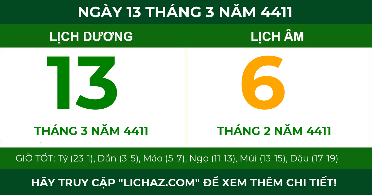 lịch âm ngày 13 tháng 3 năm 4411
