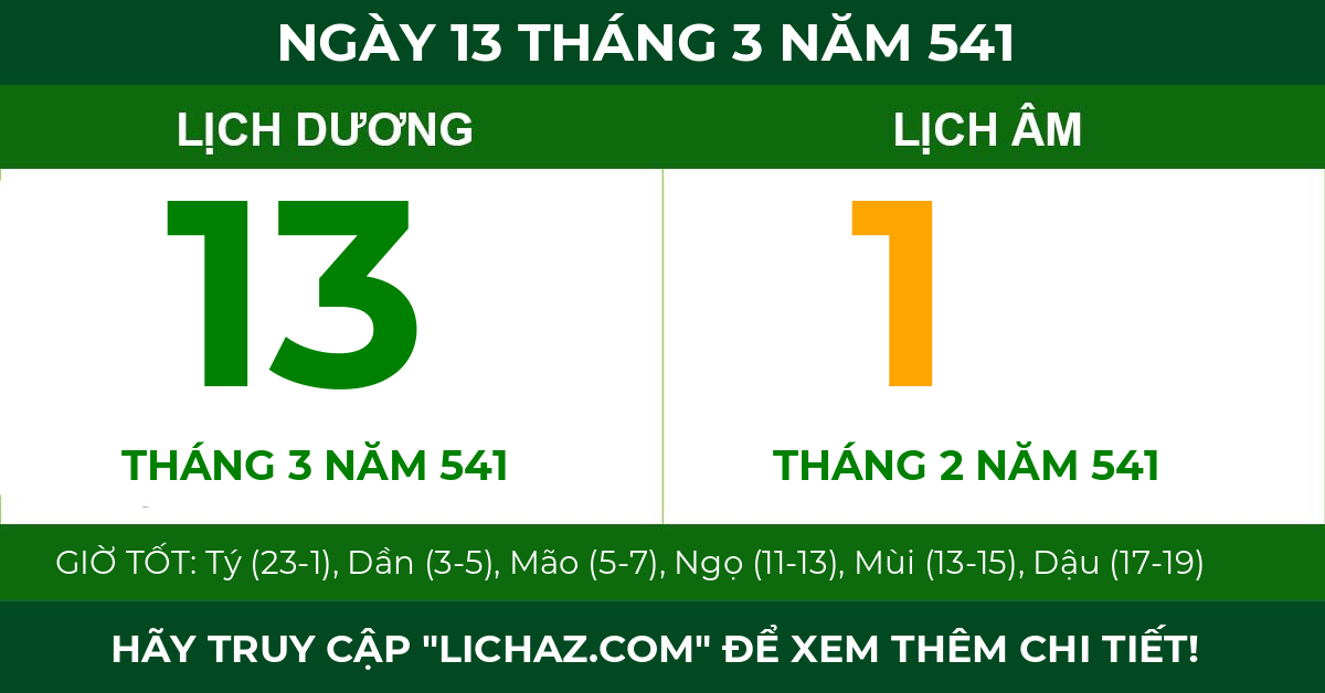 lịch âm ngày 13 tháng 3 năm 541