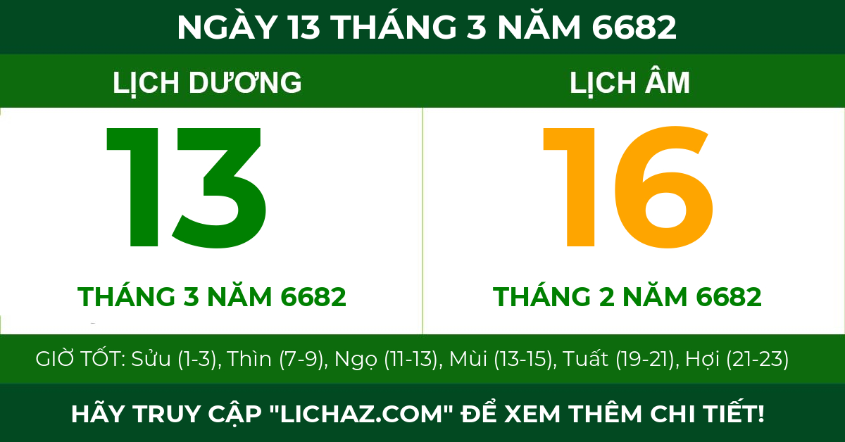 lịch âm ngày 13 tháng 3 năm 6682