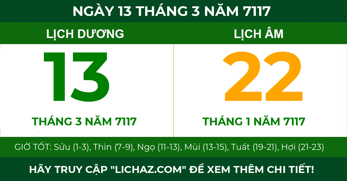 lịch âm ngày 13 tháng 3 năm 7117