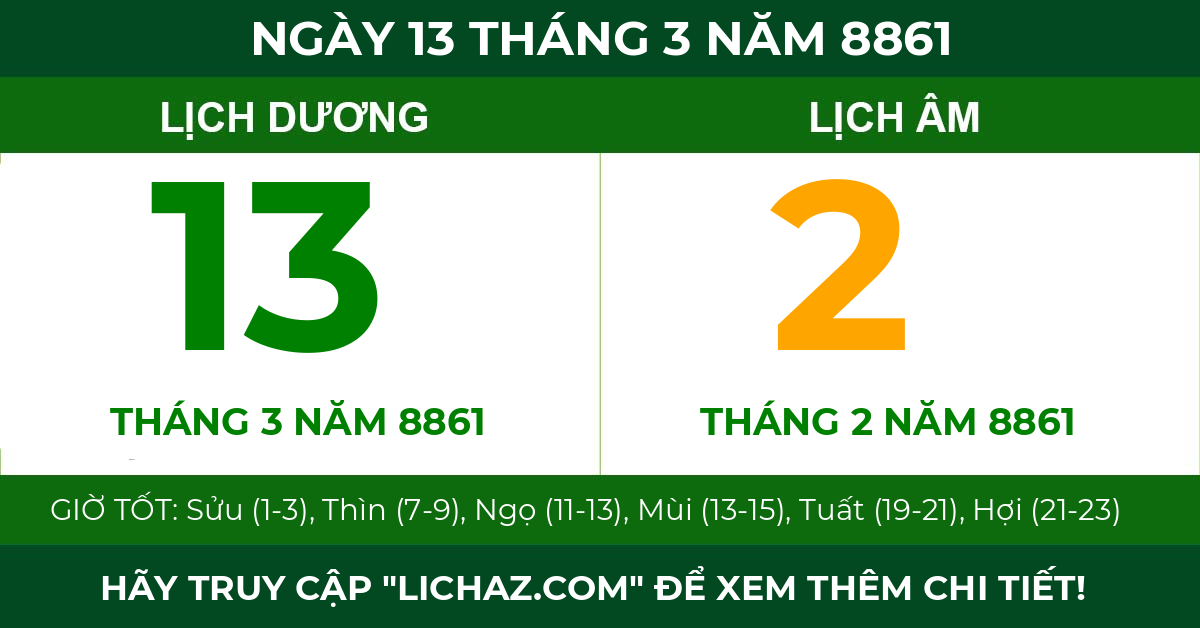 lịch âm ngày 13 tháng 3 năm 8861