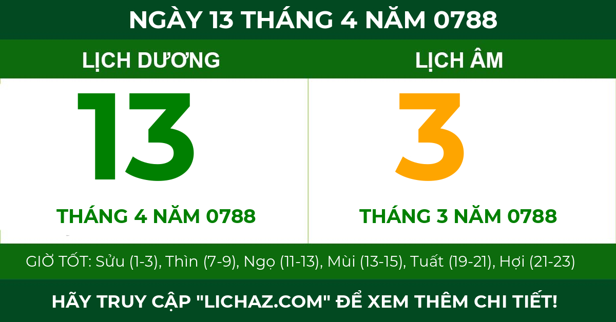 lịch âm ngày 13 tháng 4 năm 0788