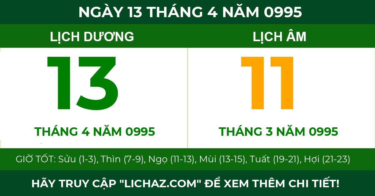 lịch âm ngày 13 tháng 4 năm 0995