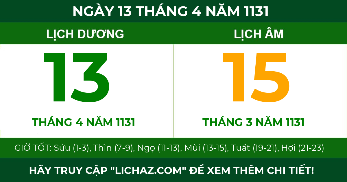 lịch âm ngày 13 tháng 4 năm 1131
