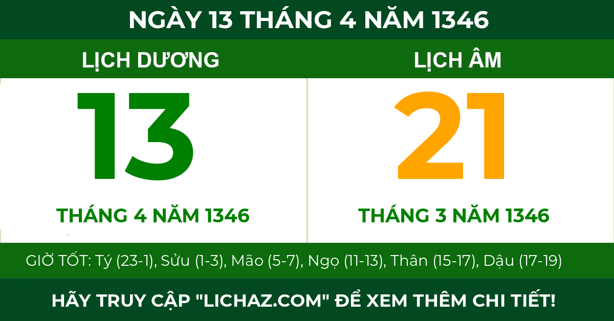 lịch âm ngày 13 tháng 4 năm 1346