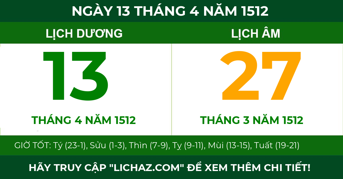 lịch âm ngày 13 tháng 4 năm 1512