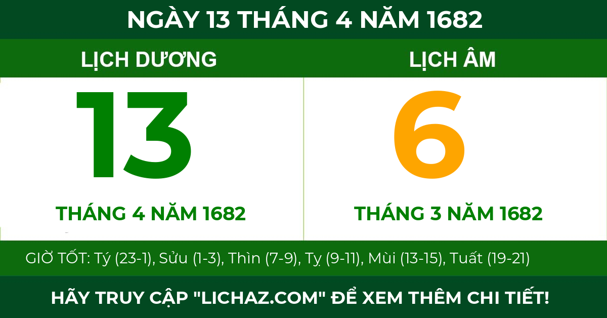lịch âm ngày 13 tháng 4 năm 1682