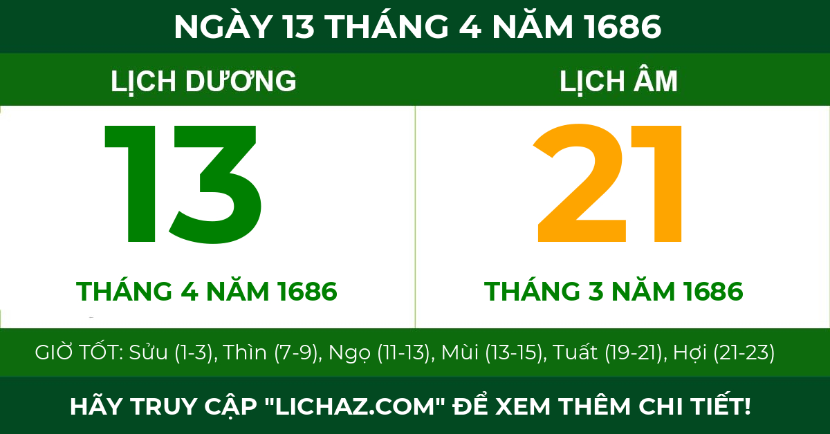 lịch âm ngày 13 tháng 4 năm 1686