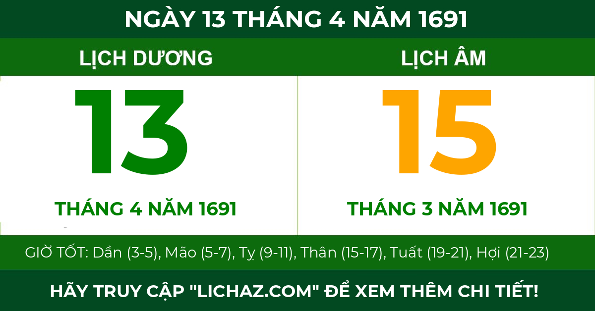 lịch âm ngày 13 tháng 4 năm 1691