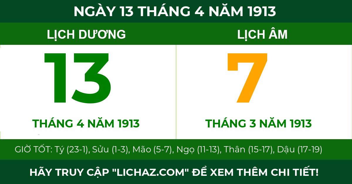 lịch âm ngày 13 tháng 4 năm 1913