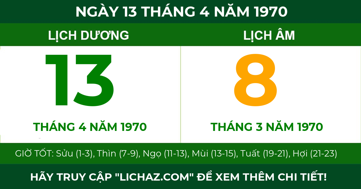 lịch âm ngày 13 tháng 4 năm 1970