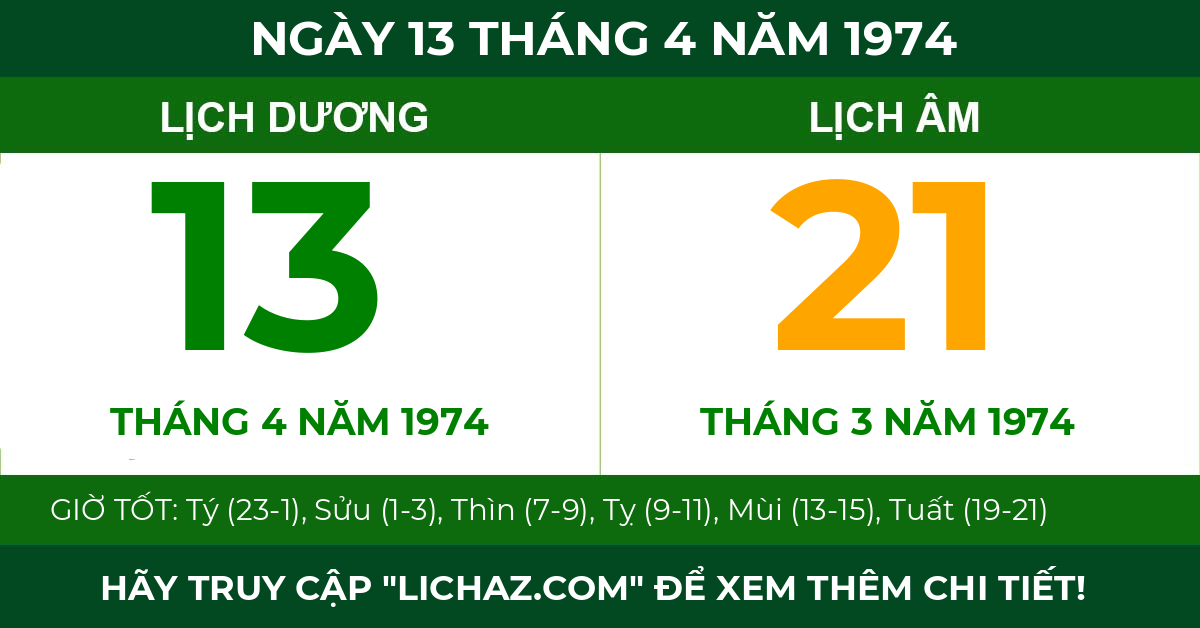 lịch âm ngày 13 tháng 4 năm 1974
