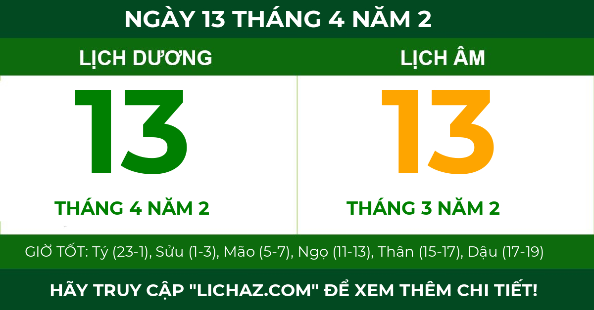 lịch âm ngày 13 tháng 4 năm 2