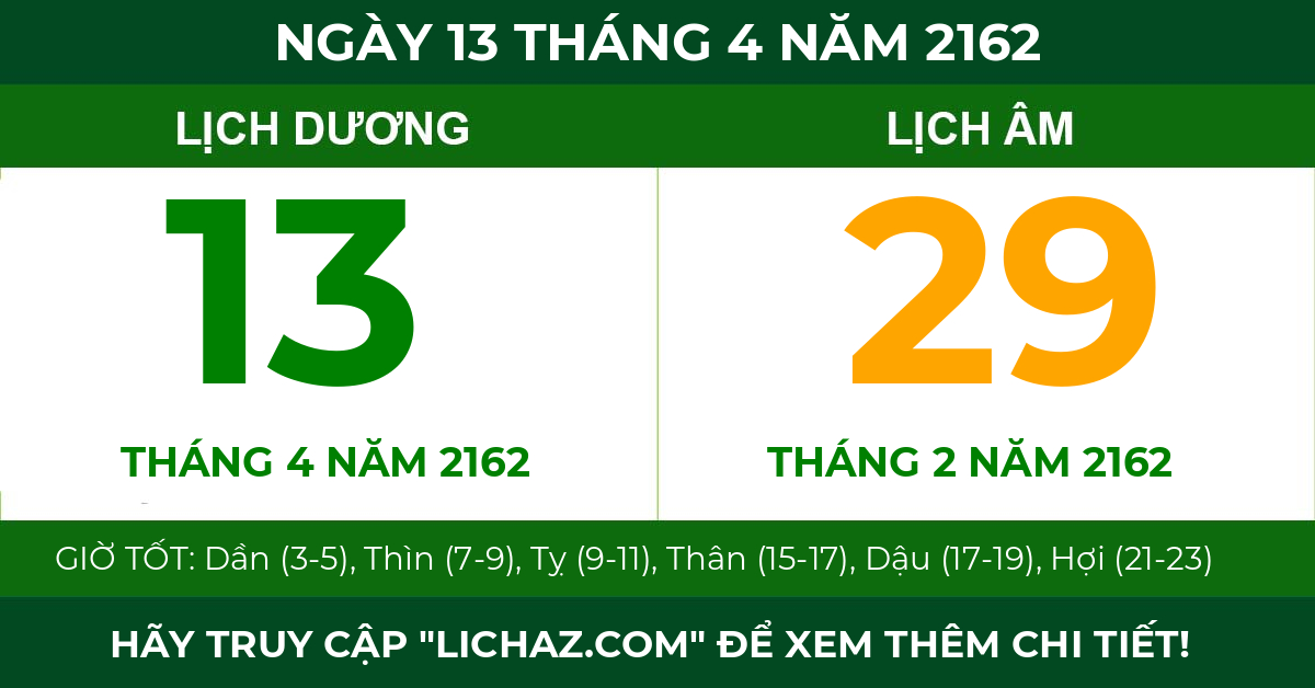 lịch âm ngày 13 tháng 4 năm 2162