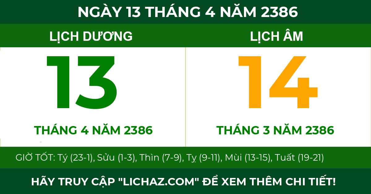 lịch âm ngày 13 tháng 4 năm 2386