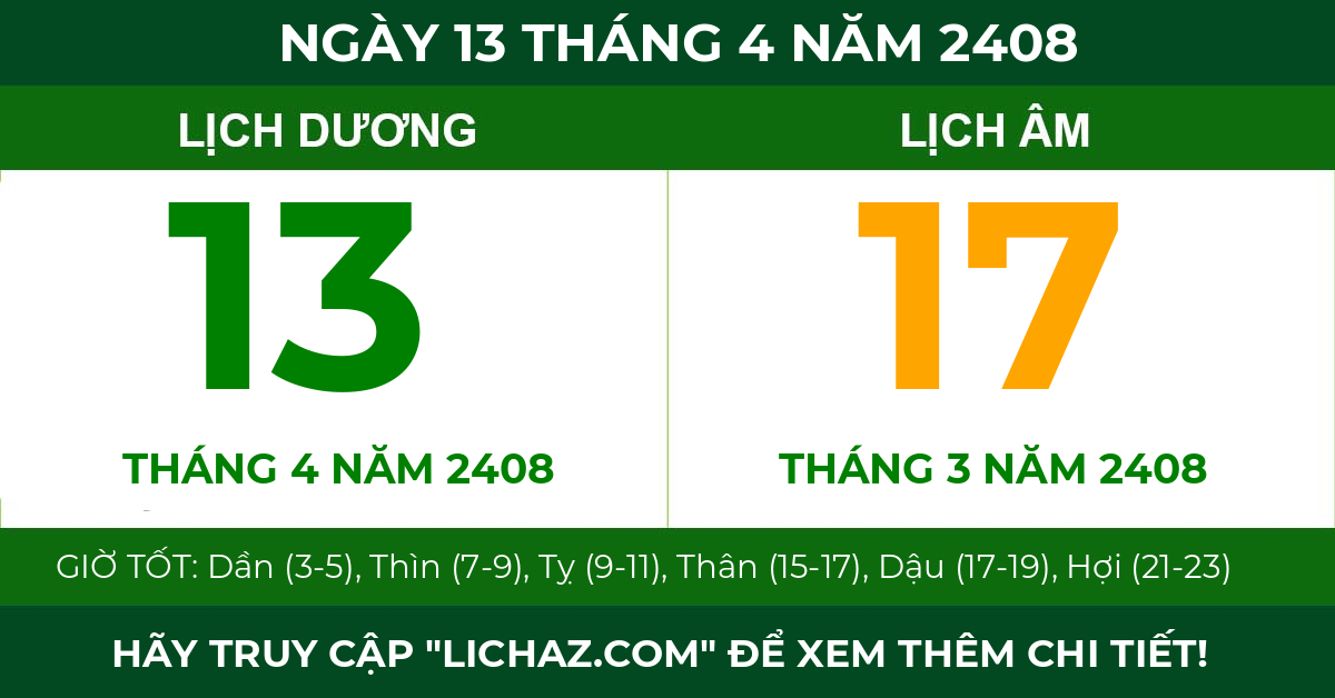 lịch âm ngày 13 tháng 4 năm 2408