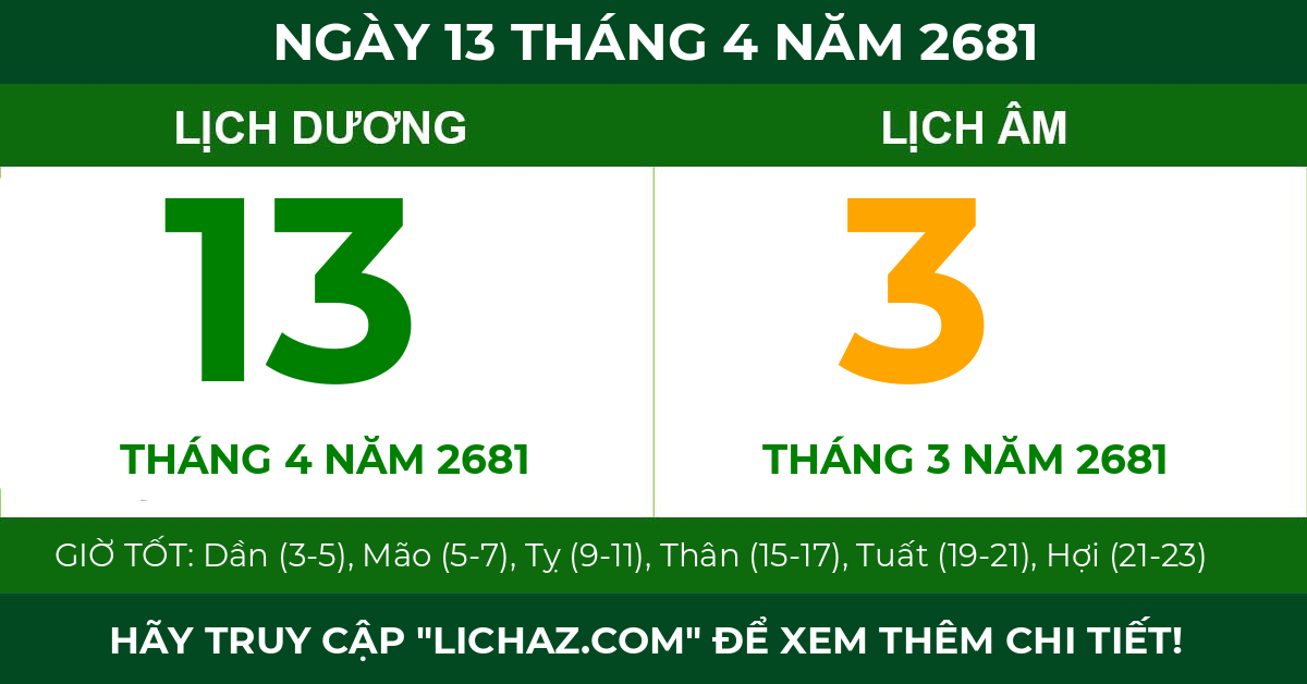 lịch âm ngày 13 tháng 4 năm 2681