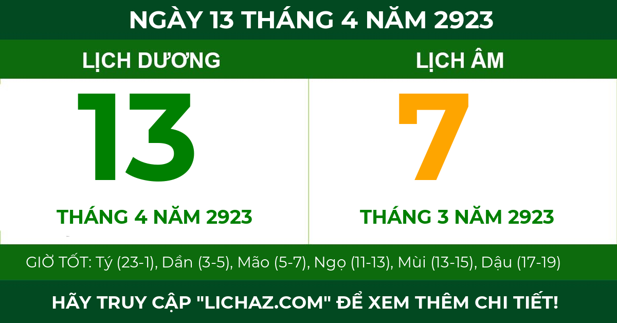 lịch âm ngày 13 tháng 4 năm 2923