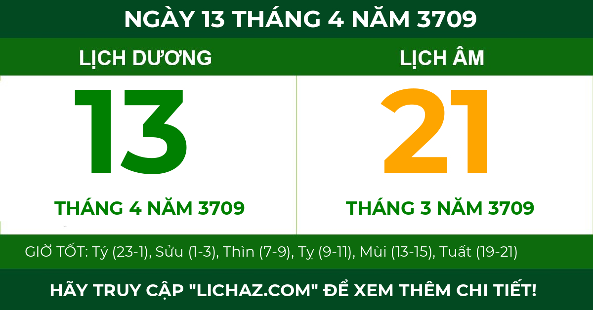 lịch âm ngày 13 tháng 4 năm 3709