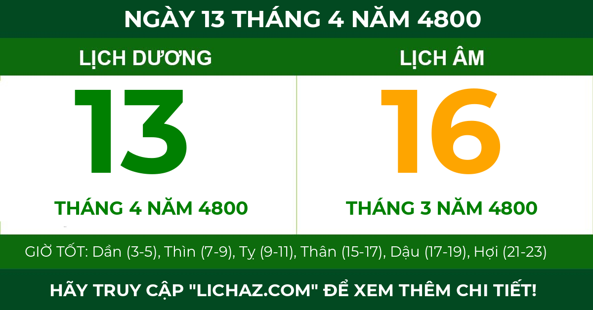 lịch âm ngày 13 tháng 4 năm 4800