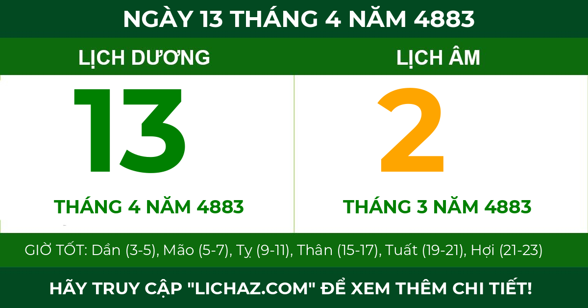 lịch âm ngày 13 tháng 4 năm 4883