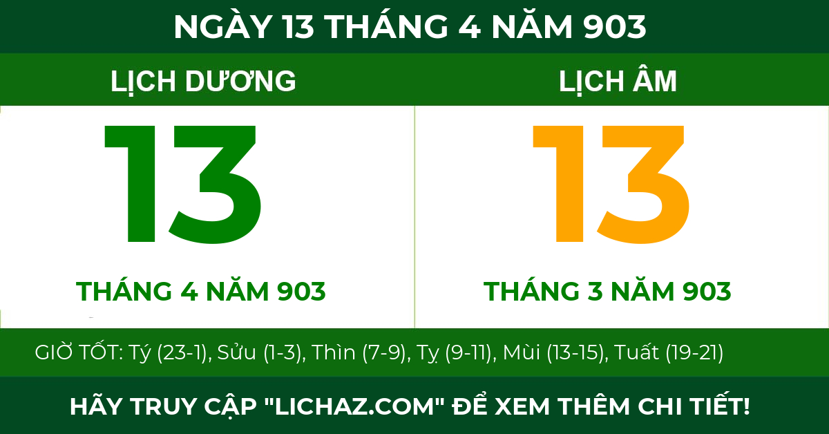 lịch âm ngày 13 tháng 4 năm 903