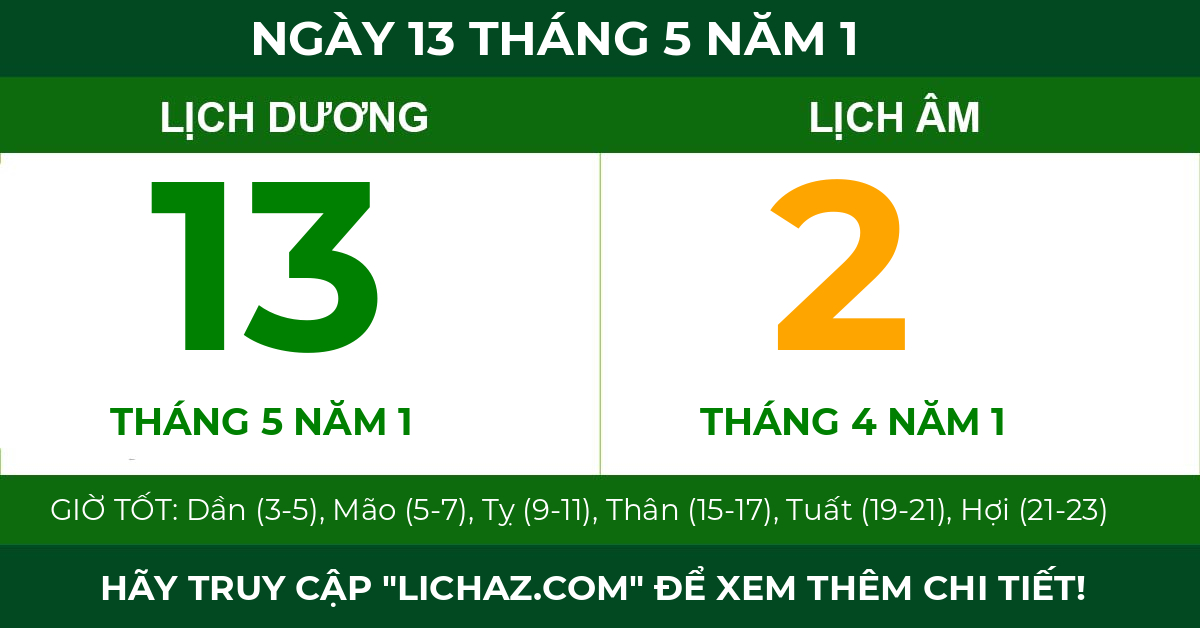 lịch âm ngày 13 tháng 5 năm 1