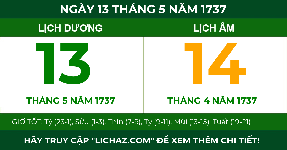 lịch âm ngày 13 tháng 5 năm 1737