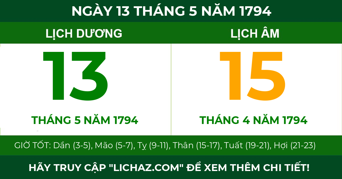 lịch âm ngày 13 tháng 5 năm 1794