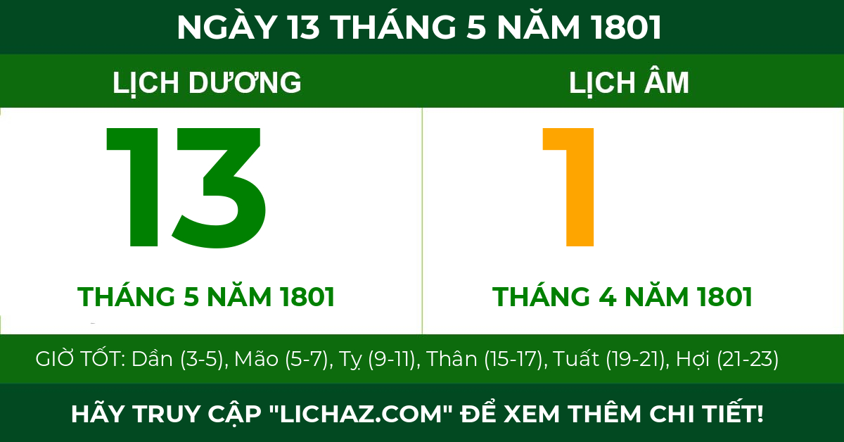 lịch âm ngày 13 tháng 5 năm 1801