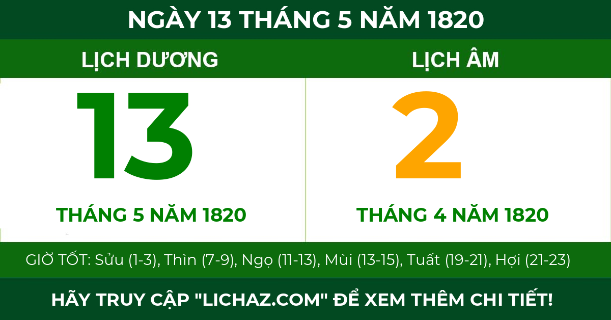 lịch âm ngày 13 tháng 5 năm 1820