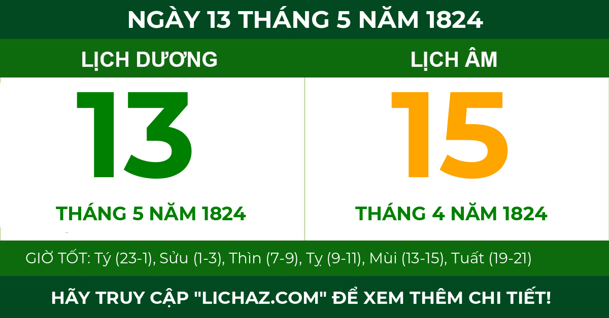 lịch âm ngày 13 tháng 5 năm 1824