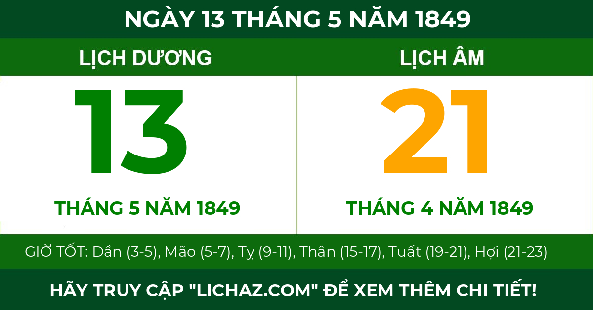 lịch âm ngày 13 tháng 5 năm 1849